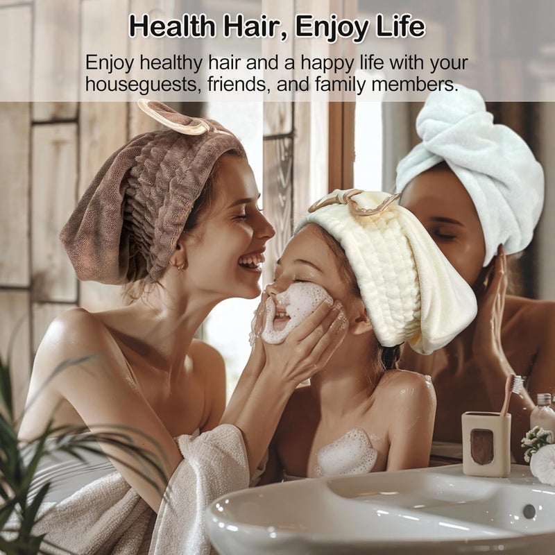 Jseng Microfiber Hair Towel Caps for Women with Cute Bowtie, 2Packs Fast Drying Hair Towel Caps for Curly Long Wet Hair Anti Frizz - Image 2